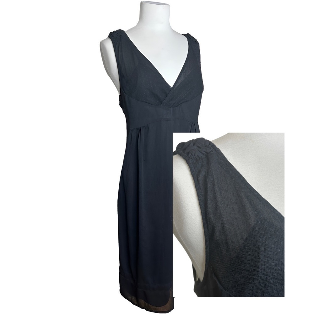 Fransa Chiffon Dotted Slip Layered Side Zip Accent Shoulder Cocktail Dress M